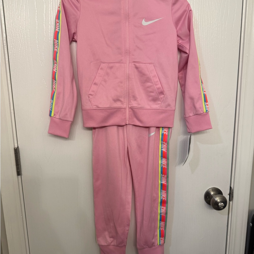 Nike Pink Girls' Tracksuit with Colorful Stripes